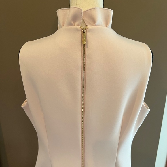 Calvin Klein Ruffle V-neck Sheath Blush Pink Dress,  Size 14 - Picture 7 of 13